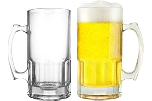 Windfromort Juego de 2 jarras de 1 L – Vaso de cerveza – Jarra de cerveza – Vasos para bebidas, vasos para zumo, vasos para cerveza de trigo – Vidrio transparente – Para hotel y restaurante