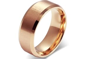 JewelryWe Anillo de Hombre Mujer Unisex, 8mm Anillo Clásico de Boda Compromiso, Acero Inoxidable,Color Negro Plateado Dorado Oro Rosa, Estilo Mecánico Minimalista，Regalo para Navidad