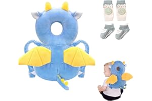 Bambebe Protezione Testa per Neonato Morbido Cuscino Anticaduta Bambino Proteggi Testa Bambini Regolabile Zaino Salva Testa Neonati Caschetto Primi Passi Zainetto Anticaduta Bambini(Drago)