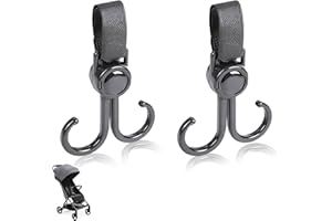 ALLWYOU 2Pcs Buggy Clips Pram Clips for Bags Rotatable Double Hooks Heavy Duty Stroller Hook Universal Pram Accessories Pushchair Accessories for Hanging Bottle Toy Diaper Bag Shopping Bags(Black)