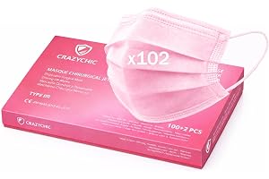 CRAZYCHIC - x102 Rosa Munskydd - Kirurgisk Mask Typ IIR - Medicinsk Mask CE Certifierad EN14683 - Engångsmask med 3 lager - H