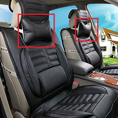Leeko Auto Nackenkissen Nackenstützen Kopfkissen X2 Kunstleder mit loch atmungsaktive super weich und bequem anti Müdigkeit langes Fahrens Stoßdämpfung Hals Nacken Schutz & Stütz zwei Farben erhältlich. (Schwarz) - 9