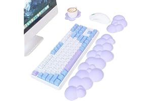 AJAZZ Teclado en la Nube Reposamuñecas y Alfombrilla de ratón Juego de Soporte para muñecas y Posavasos,Espuma viscoelástica de Cuero de PU,Antideslizante,Alivia el Dolor de muñeca,Ergonómico-Morado