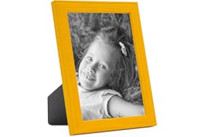 PHOTOLINI Bilderrahmen Kinderzimmer 13x18 cm Gelb, Wechselrahmen farbig, Holz, Acrylglas, Made in Germany, zum Aufstellen & Aufhängen, mit Zubehör - für bunte Kinderbilder