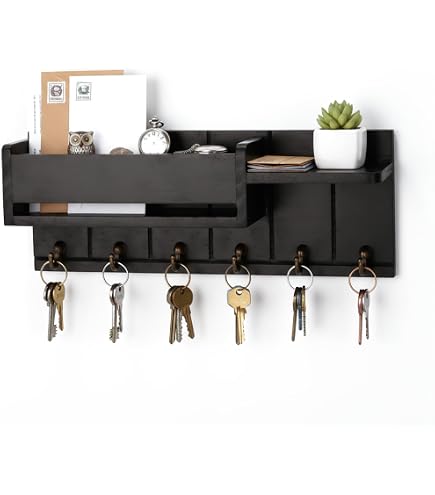 Mensola Chiavi Portachiavi Da Parete In Legno Con 6 Ganci | Mensola Per Chiavi E Posta | Organizer Ingresso | Marrone Chiaro Mensola Chiavi Legno - 10