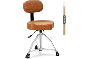 LALAHO Drum Stool with Backrest, Hydraulic Adjustable Height Drum Throne with Oversized Comfortable Seat, Heavy Duty Chair with Drum Sticks for Adult Drummers, Brown