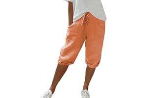 CHANPNING Short d'été décontracté en Coton et Lin avec Cordon de Serrage à la Taille et Poches pour Femme - Short de randonnée - Longueur Genou - Vêtement de détente Taille Haute - Pantacourt