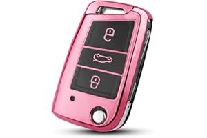 QBUC Autoschlüssel Hülle für VW,Schlüsselhülle Cover für VW Golf 7 Polo Skoda TPU Schlüsselbox 3 Tasten Auto Kratzfest Schlüssel Cover (Rosa)