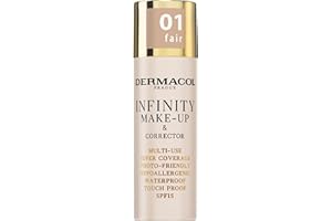 Dermacol Infinity maquillage et correcteur, Multi-usages, Super couvrance, Adapté à la photo, Hypoallergénique, Waterproof, Touch-proof, SPF 15, 01 - Fair