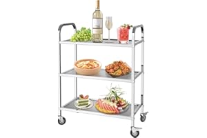 MOOTACO Chariot de Service INOX Service desserte de Cuisine INOX 3 étagères 4 Tailles de Restaurant (62.5 * 31.5 * 80cm)