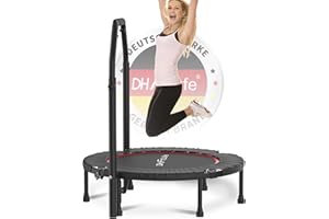 ‎DH FITLIFE DH FitLife Fitness Indoor Trampolin klappbar ohne Installation | Ø102cm 40 Zoll Mini Trampoline | Tragfähigkeit 150 KG | 4 verstellbare Handgriffstufen | Stabiler und leiser für Kinder u. Erwachsene