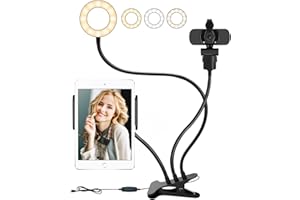 ELECTRIC GIANT Selfie Ring Light LED Anneau Lumineux avec Support pour Téléphone Tablette Caméra 3 Bras Flexible 3 Couleurs 10 Intensités 360° Rotation pour Ipad Tablette Microphone Vidéo TikTok Youtube