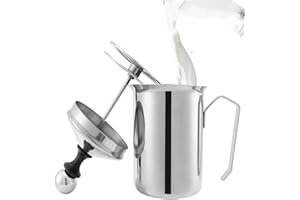 LYCHEER Lychee Mousseur à Lait Manuel,800ml en Acier Inoxydable Lait Frother avec Passoire Double pour Cappuccino et Café Latte