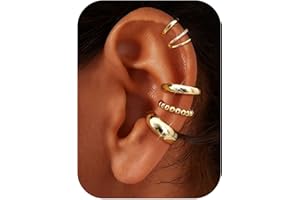 KRFY 5 Pairs Ear Cuff No Piercing Earrings for Women 14K Gold Ear Cuffs Silver Clip on Hoop Earrings Adjustable Cartilage Helix Earring Hypoallergenic Fake Piercing Earring Stack Set