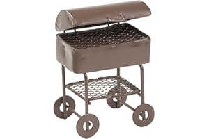 MIAMIXA Miniaturen für Miniaturgärten · Puppenhaus · DIY Minigarten · Miniaturmöbel aus Metall in braun · Gartenmöbel · Grill · Tisch · Stuhl · Liegestuhl · Zaun (Grill ca. 7 cm)