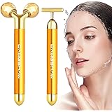 2-IN-1 Beauty Bar 24k Golden Pulse massaggiatore viso, rullo 3D elettrico e kit di massaggio viso a forma di T…