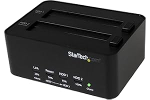 StarTech.com Stacja dokująca HDD, USB 3.0 na 2,5/3,5 cala SATA Hard Drive Dock z Standalone HDD/SSD Duplikation/Klon, Eraser Dock, dysk twardy, stacja kopiująca (SATDOCK2REU3)