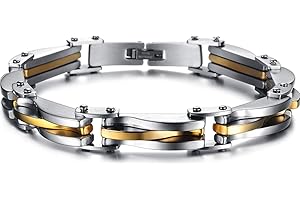 Keybella Bracciale Braccialetto per Uomo Braccialetto Catena in Acciaio Inox Oro Argento