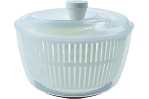 OPTIVICE Plastic 5L Salad Spinner Large | Large Capacity with Plastic mesh and Easy Spin Mechanism Lettuce Spinner | Kitchen Essential Salad Spinners, Fruit Washer, Fruit and Veg wash (White)