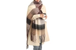 MININAI Chunky Winter Scarfs for Women Cold Weather Warm Knit Thick Plaid Scarf Long Large Oversized Checked Scarves