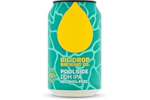BIG DROP BREWING Big Drop Poolside DDH IPA 0.5% ABV – Alcohol Free Craft Beer 12 x 330ml Cans – Naturally Brewed Fruity & Herby Flavour – Low Calorie, Vegan Friendly IPA