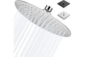 BalladHome Soffione Doccia Anticalcare 12 Pollici Rotondo Soffione Doccia a Pioggia in Acciaio Inox 304 Alta Pressione Docce Fisse Facile da Pulire e Installare (30cm, Argento)-Y