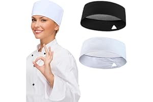 WILSONZIN 2Pièces Toque de Cuisinier, Chapeaux de chef unisexes, chapeau de chef de cuisine réglable et respirant, chapeau de gastronomie, Service Alimentaire Chapeau de Chef pour cuisine restaurant, noir blanc