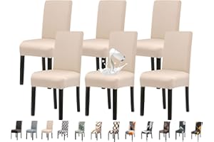 Jaotto Fundas para Sillas Impermeable Pack de 6,Fundas para Sillas de Comedor Respaldo Alto Ajustables,Cubiertas para Sillas Elásticas Lavables,Protector de Sillas para Cocinas,Blanco Roto