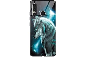 Yoedge para Huawei P30 Lite Funda,[Resistente a los Arañazos] Carcasa con Dibujos Animados Diseño [Bordes en Suave TPU Silicona] Tempered Vidrio Bumper Case para Huawei P30 Lite New Edition,Lobo 2