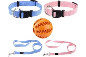 AMATHINGS Zestaw obroży dla szczeniaków w kolorze niebieskim i różowym – obroża dla szczeniaków ze smyczą – regulowany rozmiar obroża dla szczeniaków idealnie nadaje się do treningu smyczy – zestaw