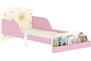 AIYAPLAY Cama Infantil 70x140 cm de Madera con Almacenaje Cama para Niños de +3 Años con Protección Anticaída Cabecero en Dibujos de Estrellas Carga 40 kg para Dormitorio Rosa