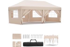 JUMMICO Pavillon 3x6 Wasserdicht Stabil Winterfest Höhe Verstellbar,Faltpavillon Partyzelt mit 6 Seitenwänden,Pavillion UV Schutz 50+,Gartenpavillon Faltzelt für Party,Hochzeit,Garten, Innenhof,Beige
