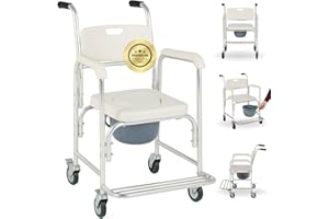 OrtoPrime Silla Ducha WC con Ruedas y Pies Abatibles - 3 en 1 - Silla con Inodoro Incorporado - Silla WC Portátil para Personas Mayores - Silla de Ruedas Ducha - Silla de baño geriatrica