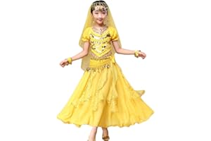 Ketamyy Filles Printemps Et Été Jupe Danse du Ventre Enfants Danse Indienne Vêtements Deux Pièces avec Accessoires