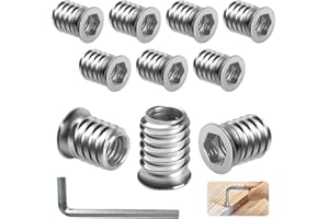 BOUMVID Tuercas Roscadas Hexagonales Insertos de Madera M8 x 15mm, 10 Piezas Tuercas de Insertar Roscados Hexagonal Remaches, Tuerca de Inserción Cabeza Plana para Muebles de Madera