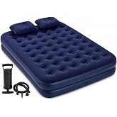 &Ccedil;ift Kişilik Şişme Yatak 203x152x22 cm &ndash; 2 Yastıklı Taşınabilir Kamp Yatağı, El Pompalı Hava Yatağı, Ev Seyahat Kamp ve Misaf