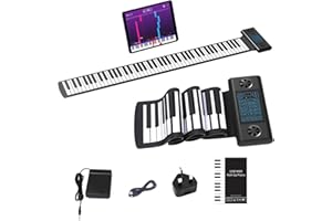OYAYO 88 teclas teclado piano, teclado enrollable piano con 128 tonos y ritmos MIDI Bluetooth y adaptador teclado plegable para piano externo DC 5V posible para principiantes niños adultos