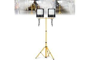 ACXIN 2 Stück LED Fluter Flutlicht, Außen Flutlicht, LED Baustrahler Arbeitsleuchte, Scheinwerfer, Außenstrahler+ Gelb Stativ, IP66 wasserdicht, 200W, Kaltweiß