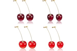 HICARER 4 Paia Orecchini di Ciliegio Orecchini Ciliegia Dolce 3D Orecchini Pendenti in Ciliegio con 10 Pezzi Linee dell'Orecchio per Donne