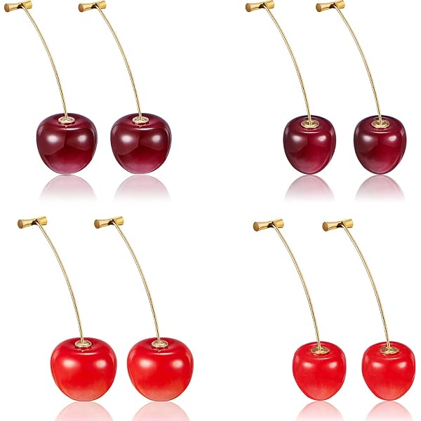 XPEX Orecchini Pendenti Ciliegia 3D - 4 Paia In 4 Stili - Regalo Donna E Ragazza - 5