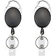 2 PCS Badge Holder Clip Retractable Reel with Key Ring for ID Card Belt Attachment