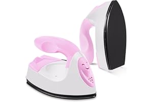 Honoson Mini Craft Iron Mini Heat Press Small Iron Portable Handy Tiny Flatiron with Charging Base Accessories for Fuse Beads Patch DIY T-shirts heat Transfer Vinyl Projects(Light Pink,White)