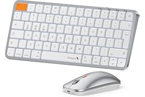 ProtoArc Backlit Compact Bluetooth Keyboard and Mouse for Mac, KM90-A Multi-Device Wireless Keyboard Mouse for Mac, Quiet and Rechargeable, for MacBook Pro/Air, iPad - White Silver