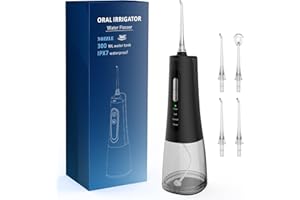 SHOBES Leistungsstarke Munddusche Elektrischer Zahnreiniger 4 Modi & 4 Düsen Kabellose Munddusche IPX7 Wasserdicht (Black)