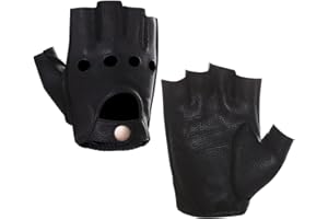 Harssidanzar Homme Gants de conduite en cuir sans doigts, peau de daim, demi-doigt sans doublure GM005A
