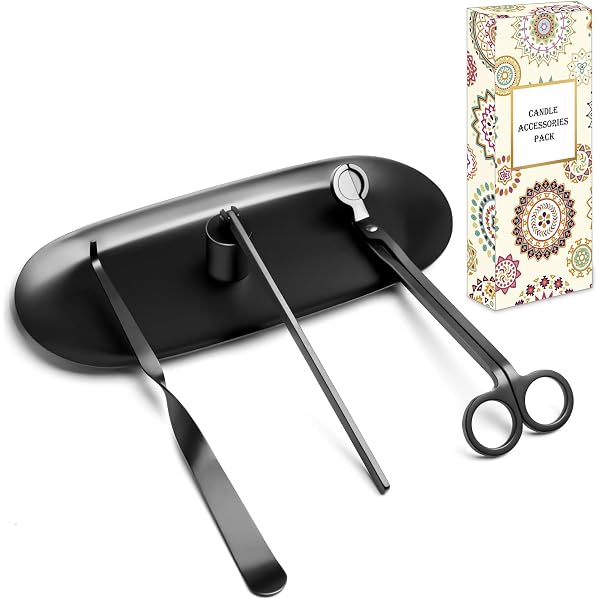 KeAiDuo Kerzen Zubehör Set 3 In 1 – Mit Dochtschneider, Löscher & Dipper In Schwarz
