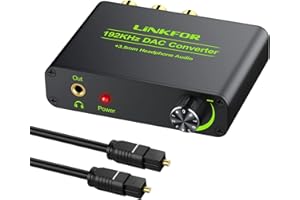 LiNKFOR DAC Konverter 192kHz DA Wandler Digital Optical Koaxial auf Analog Stereo L/R RCA 3.5mm Audio Adapter mit einstellbare Lautstärke & USB-Netzkabel Unterstützt AC-3 DTS (LPCM/PCM/RAW)