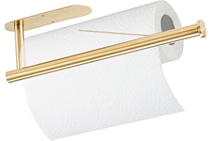 YIHATA Portarotolo da cucina sotto l'armadio, autoadesivo o forato sotto l'armadio, portasciugamani da cucina per bagno, oro