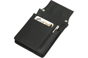LEDERSHOP24 Bolso Profesional de Camarero, de Cuero de bovino, en Negro para Tablet, iPad Mini de hasta 8 Pulgadas & Monedero