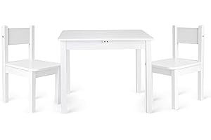 Leomark Kindertisch und 2 Stühle aus Holz - Weiß YETI - Tisch Kinderstuhl für Kinder, Kindersitzgruppe, Tischgarnitur, Dim: 49 (H) cm
